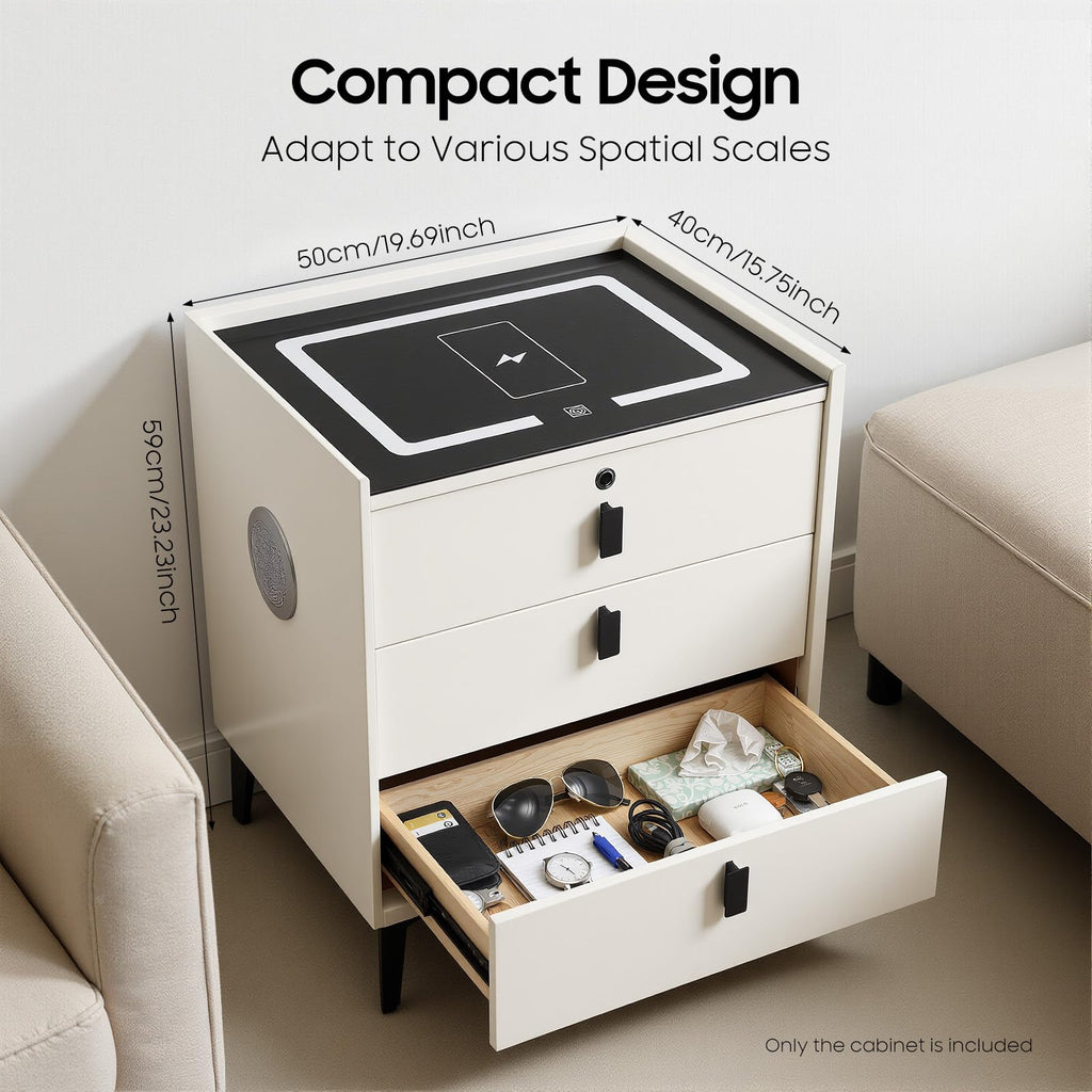 Beige White 3 Drawer Nightstand with Wireless Charging C481