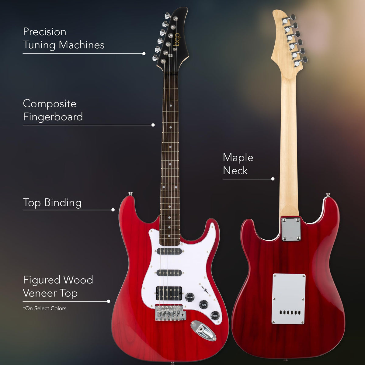 Cherry Red White Electric Guitar Kit with Headphone Amp Q8450