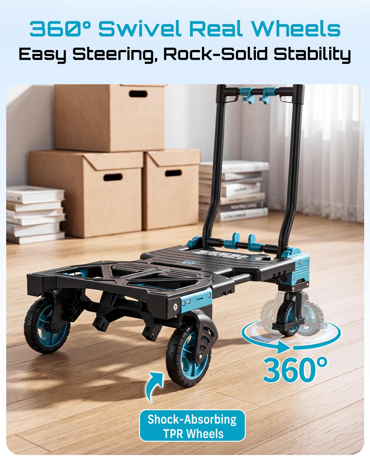 2-in-1 Folding Hand Truck, 330lb Dolly Cart with Wheels, Blue K191749
