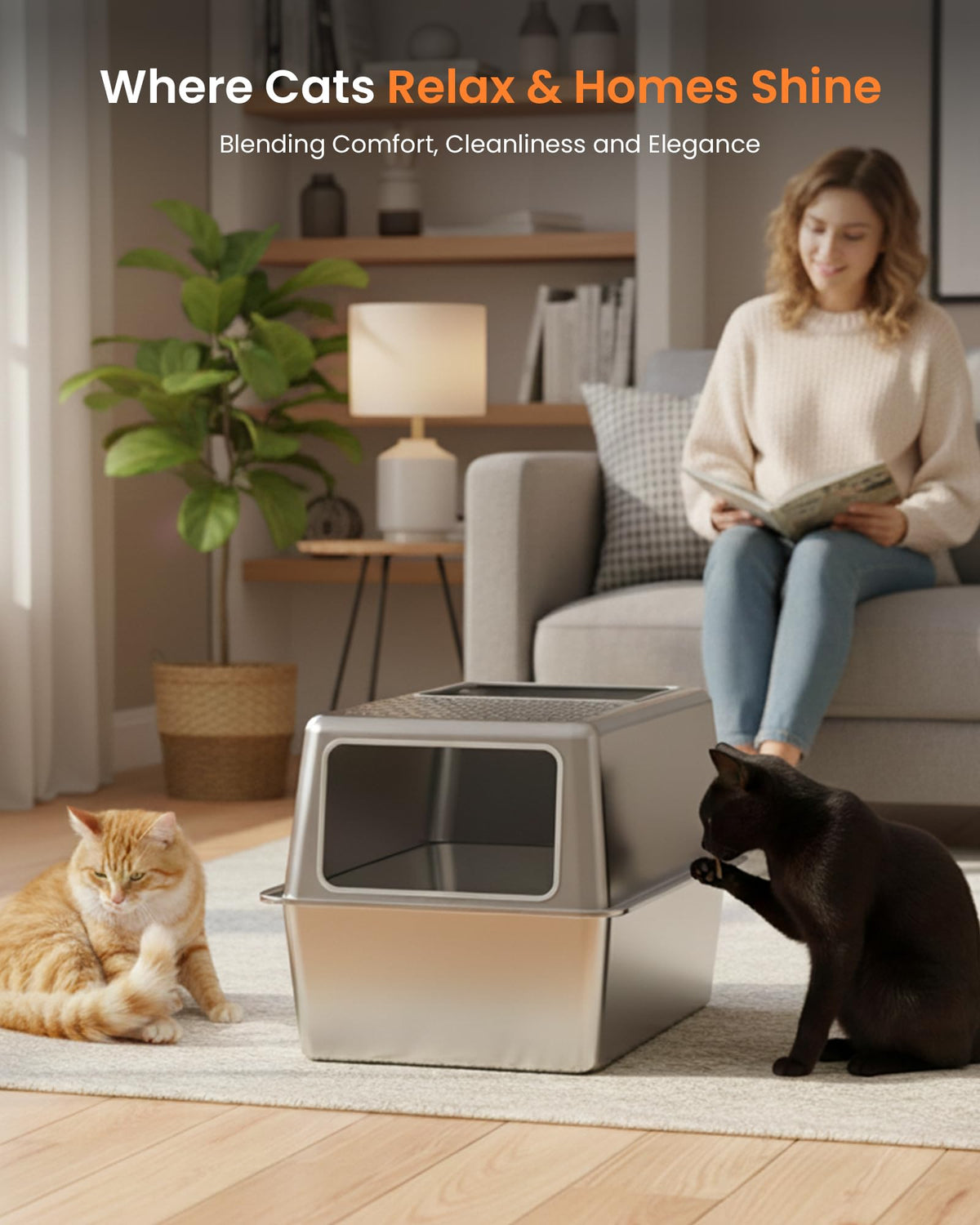 Stainless Steel Enclosed Cat Litter Box with Lid K1141