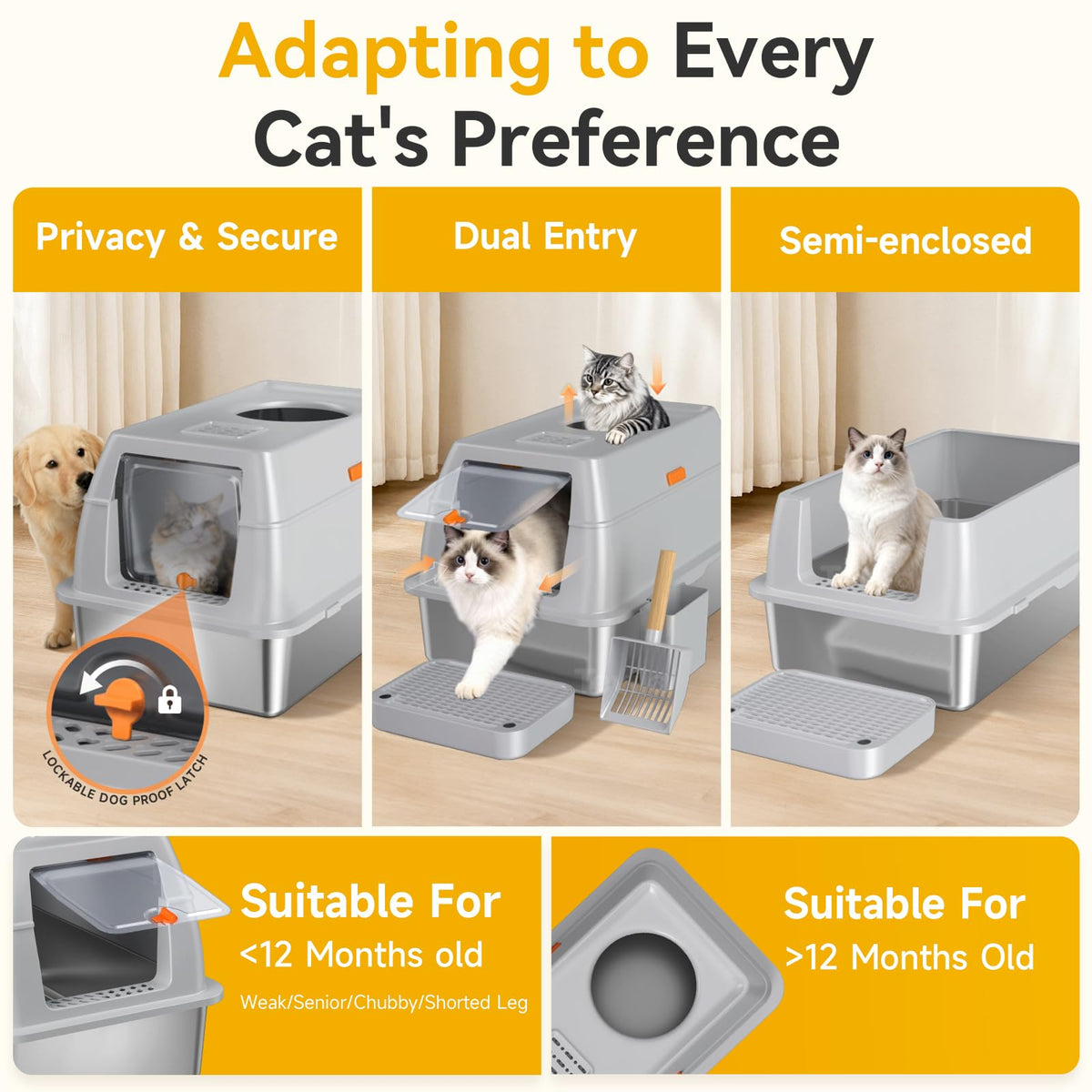 XL Enclosed Stainless Steel Litter Box with Lid K6402