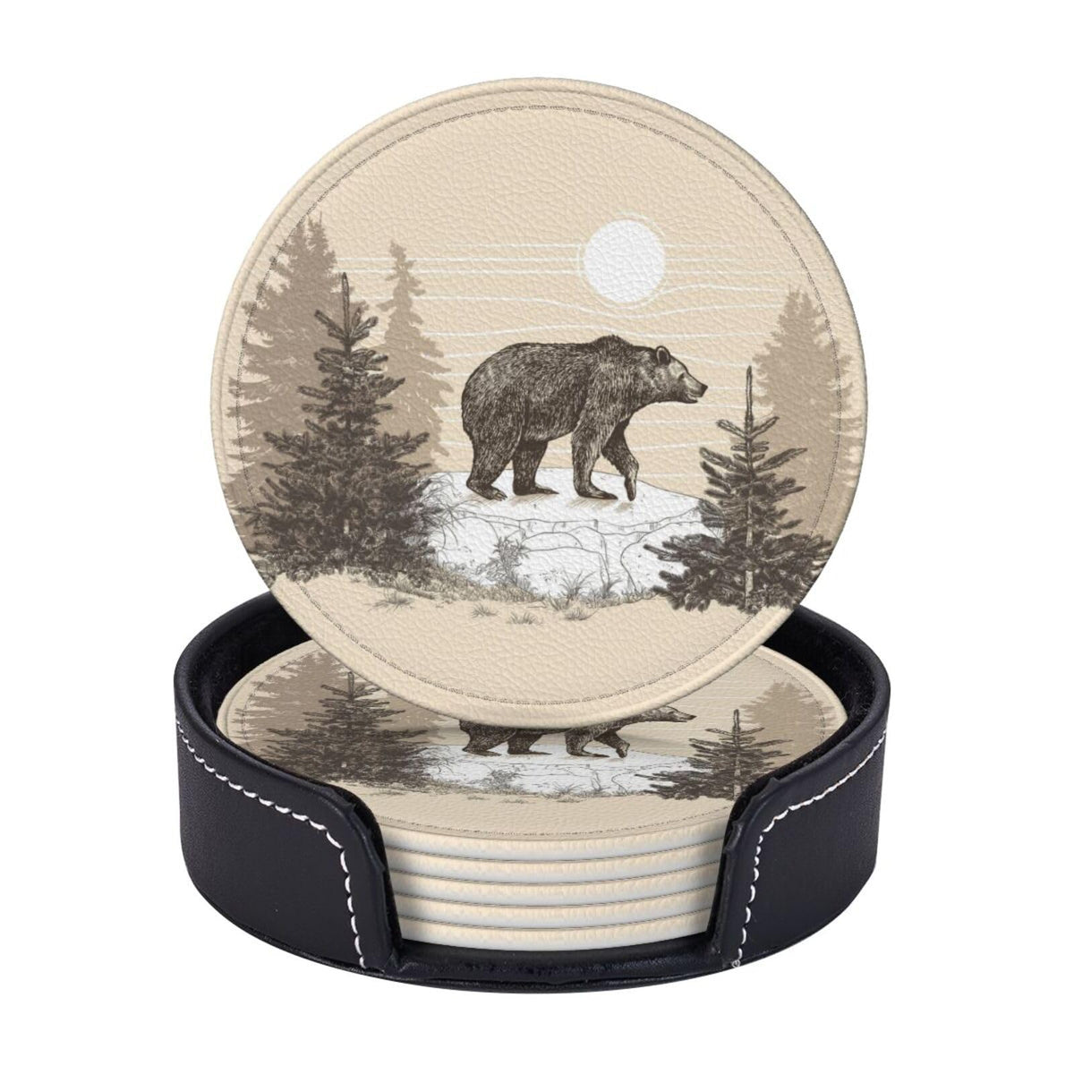 6 Pcs Leather Coasters with Holder Q9089