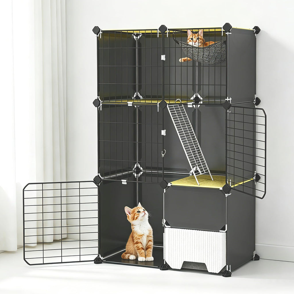 3-Tier Cat Cage with Litter Box, Hammock & Ladders C355079