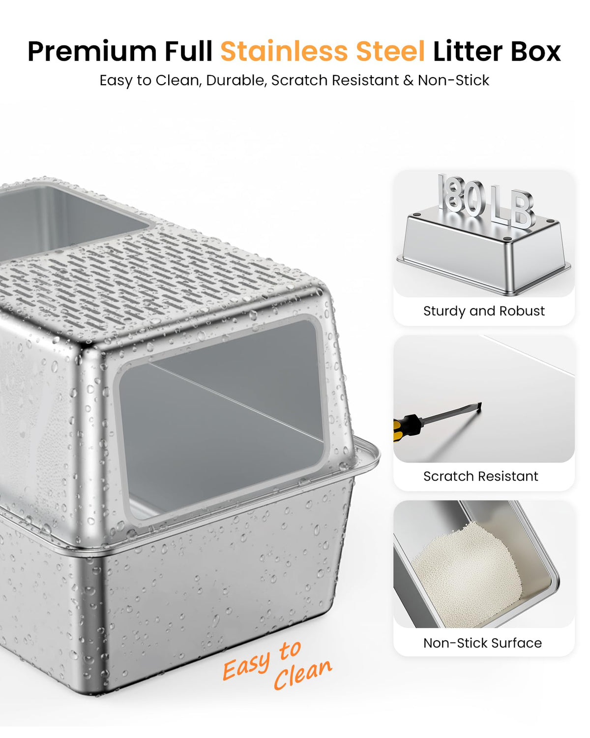 Stainless Steel Enclosed Cat Litter Box with Lid K1141