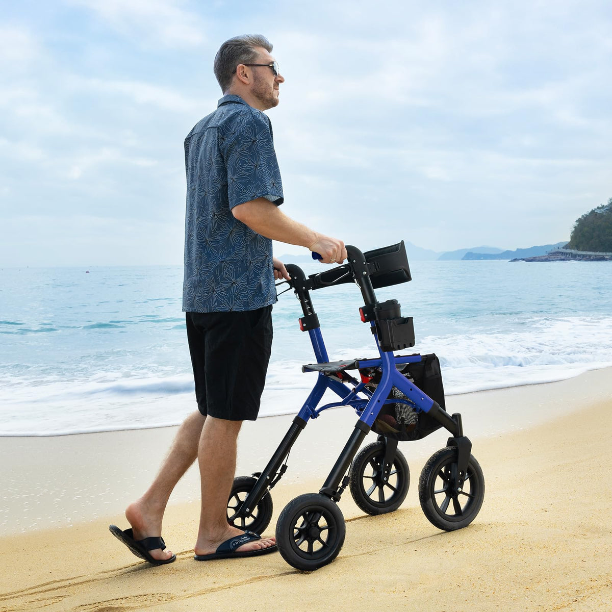 Blue Foldable Tall Walker with Seat N753