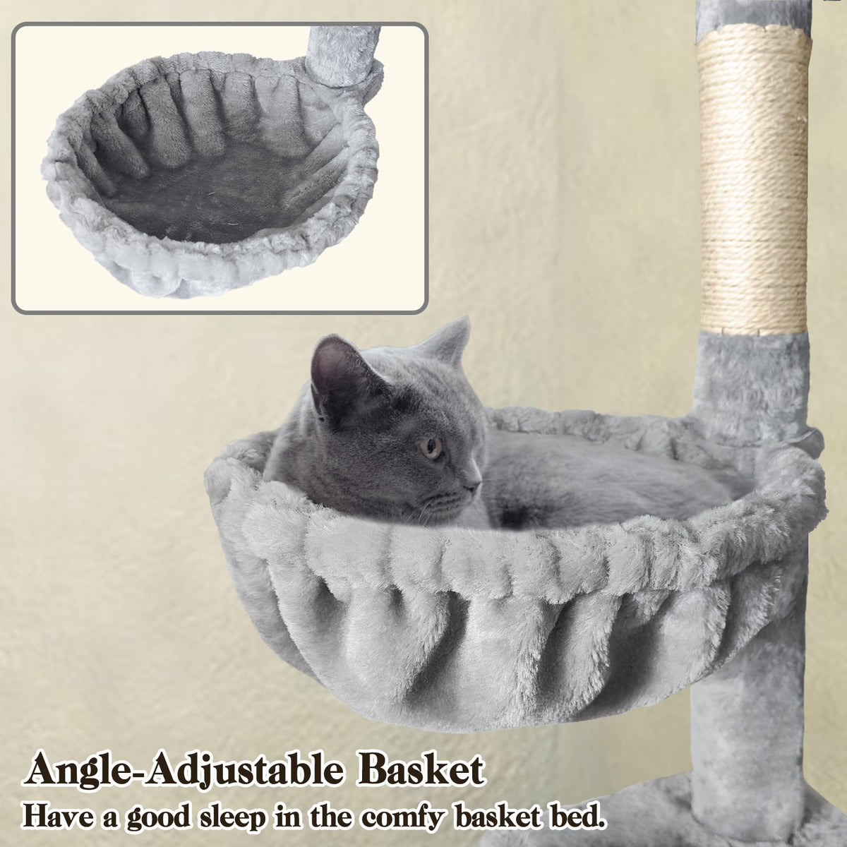 70" Light Gray Cat Tree Tower with Sisal Scratching Post V35385