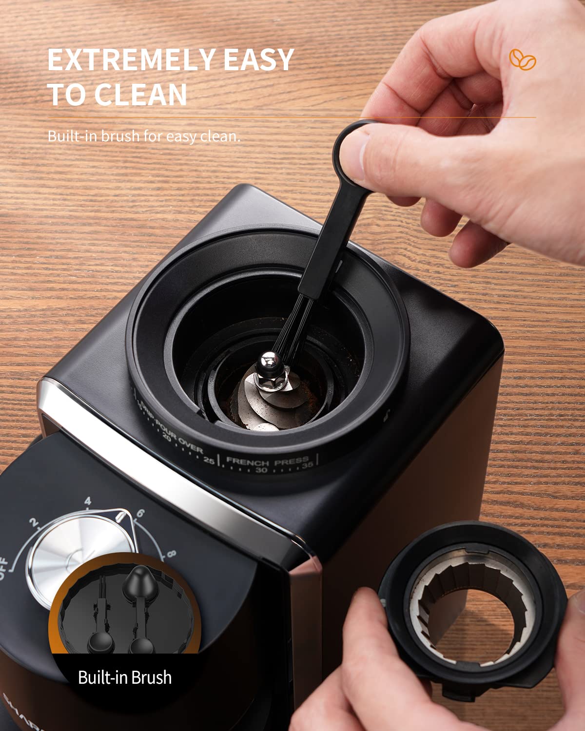 Conical Burr Coffee Bean Grinder, 35 Settings, Anti-Static, Black Y6502
