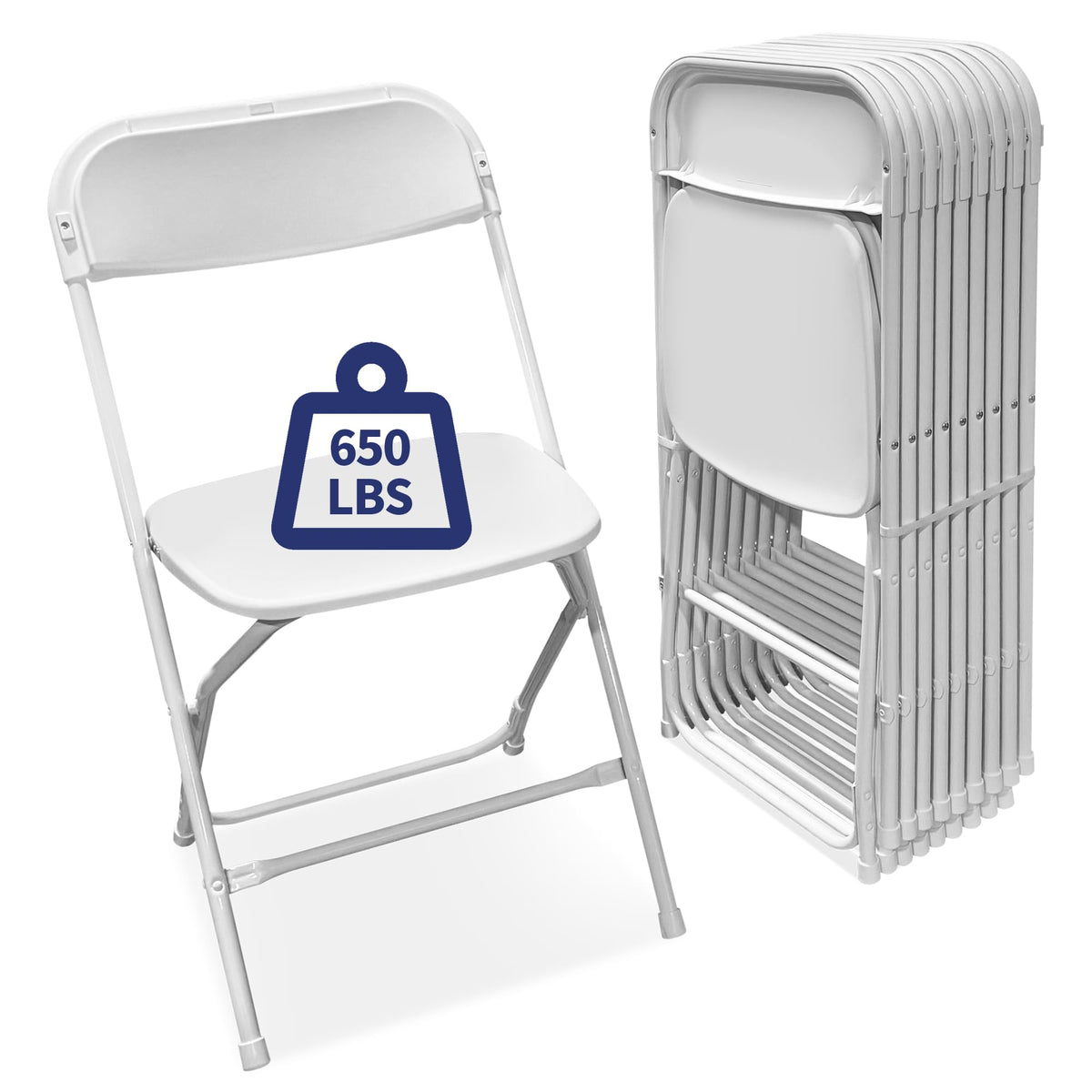 White 10-Pack Plastic Folding Chairs 650 lb Capacity T917