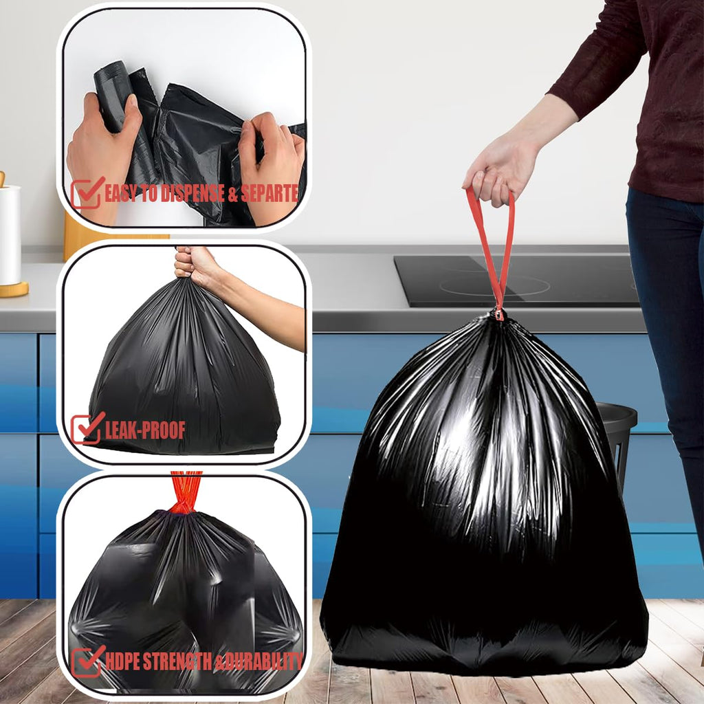 30 Gallon Drawstring Trash Bags, 150 Count Black Heavy Duty P7766