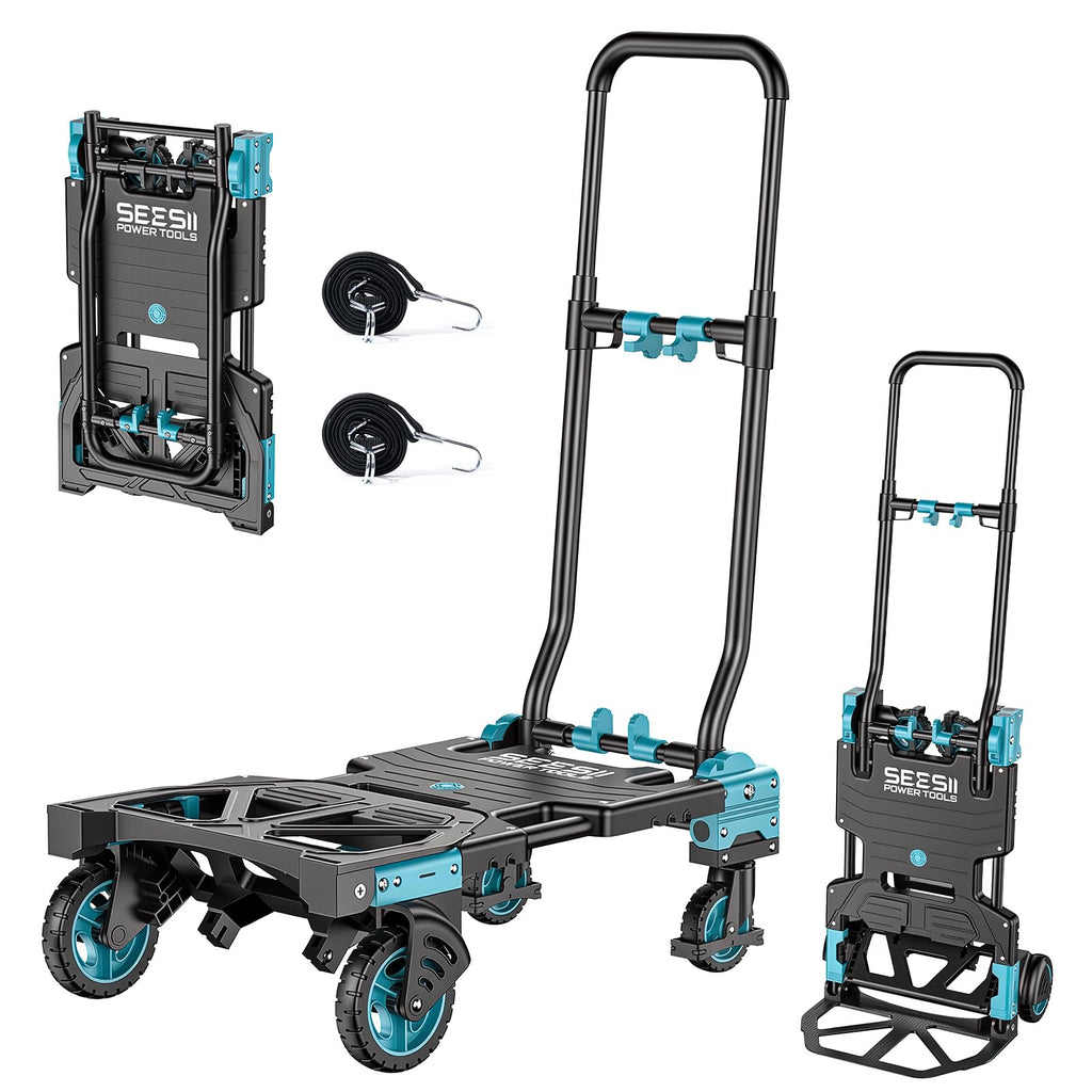 2-in-1 Folding Hand Truck, 330lb Dolly Cart with Wheels, Blue K191749
