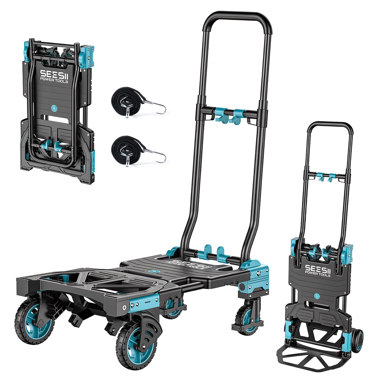 2-in-1 Folding Hand Truck, 330lb Dolly Cart with Wheels, Blue K191749