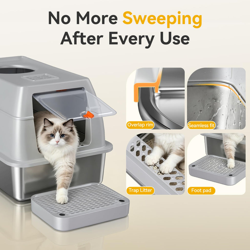 XL Enclosed Stainless Steel Litter Box with Lid K6402