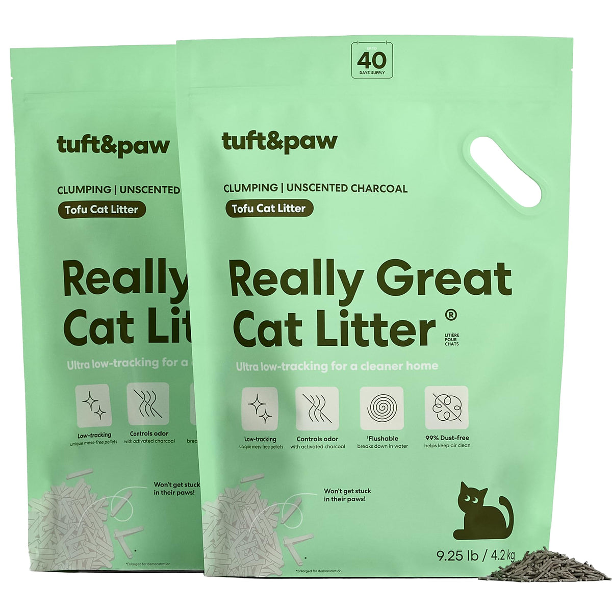 Tofu Cat Litter Clumping Flushable Unscented 9.25lbs 2Bags Z5924
