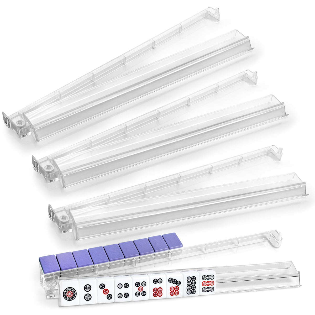 4-Piece Acrylic Mahjong Rack Set with Pushers Y154