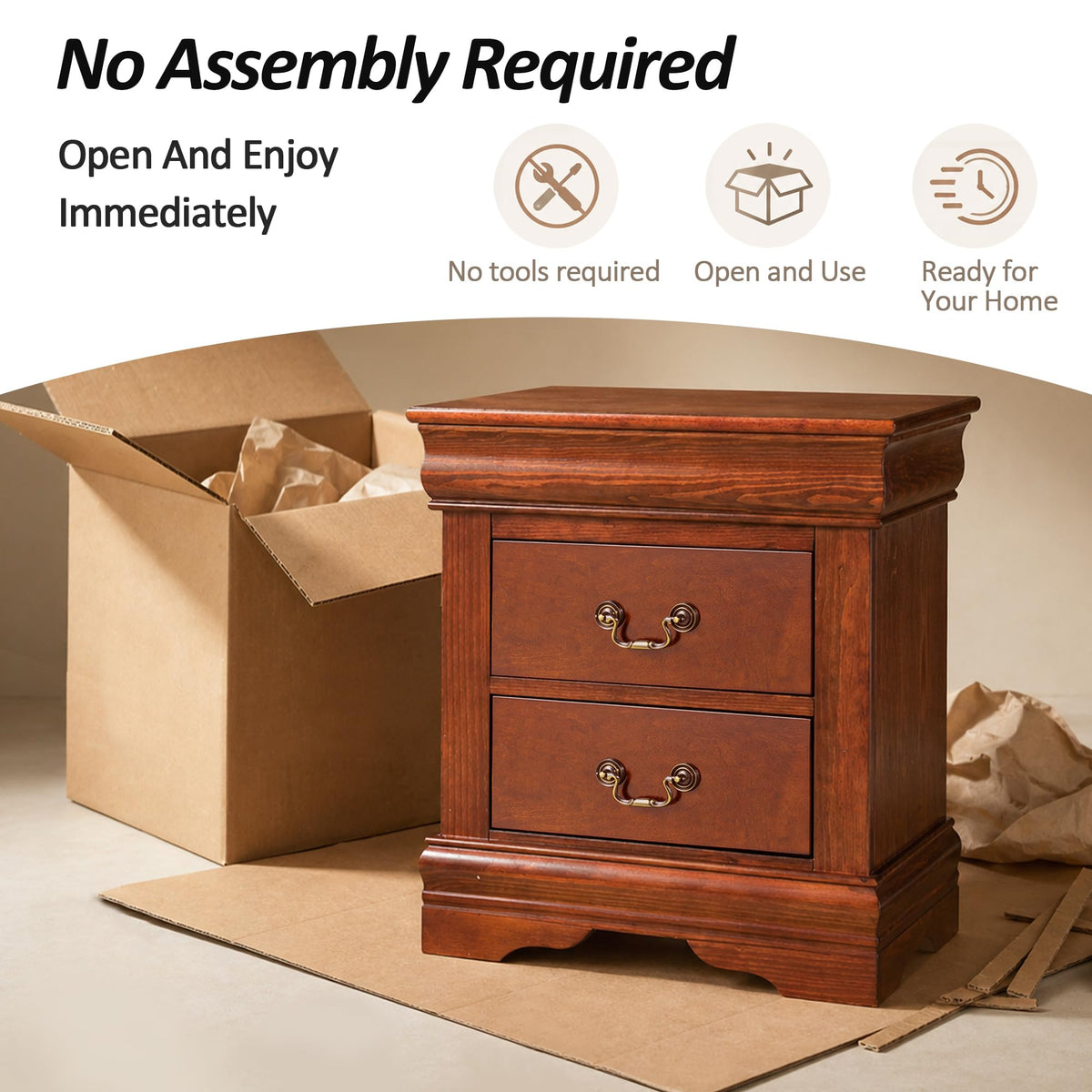 Cherry Wood Nightstands Set of 2 with Drawers D398250
