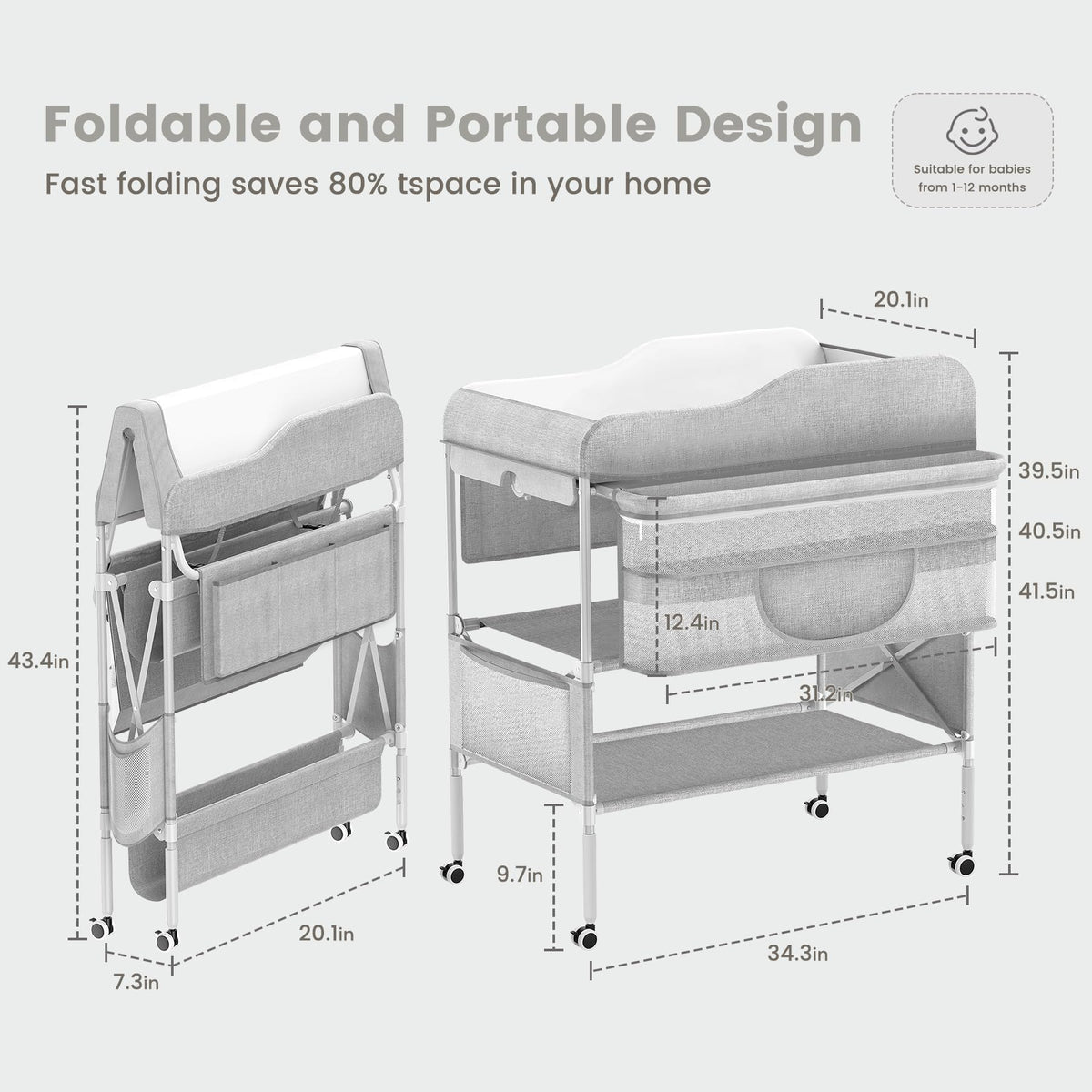 Portable Foldable Waterproof Height Adjustable Baby Diaper Changing Table X20852
