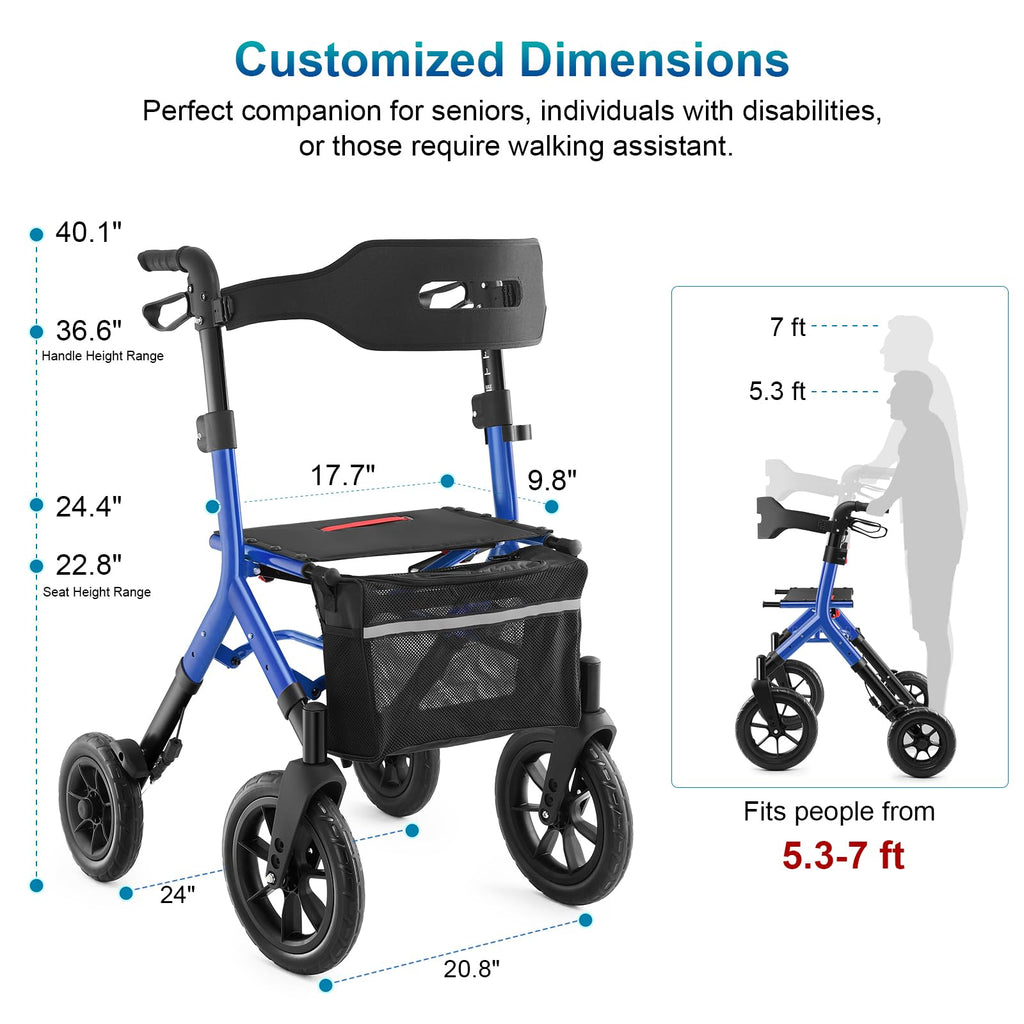 Blue Foldable Tall Walker with Seat N753