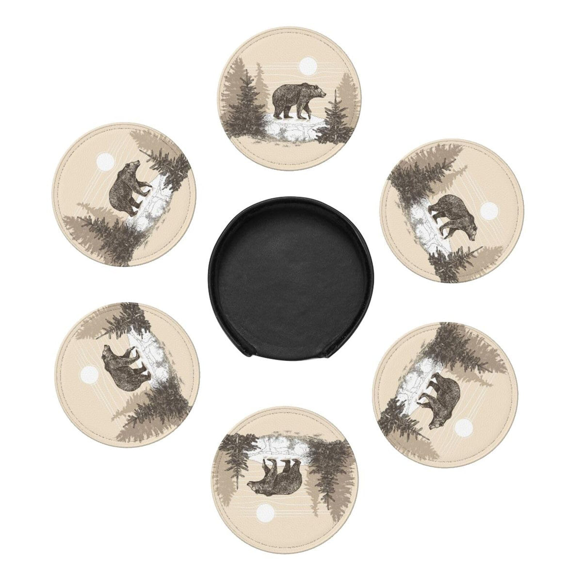 6 Pcs Leather Coasters with Holder Q9089
