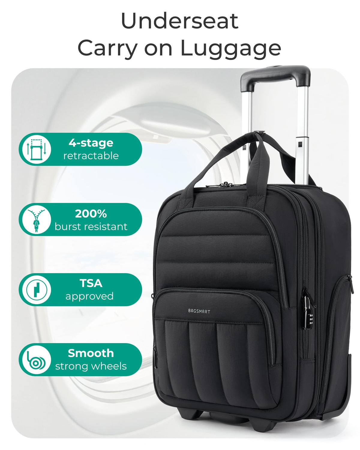 16 inch Lightweight Underseat Carry on Luggage with Wheels H68058