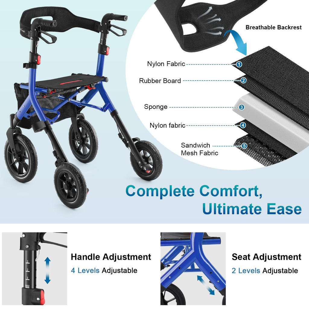 Blue Foldable Tall Walker with Seat N753