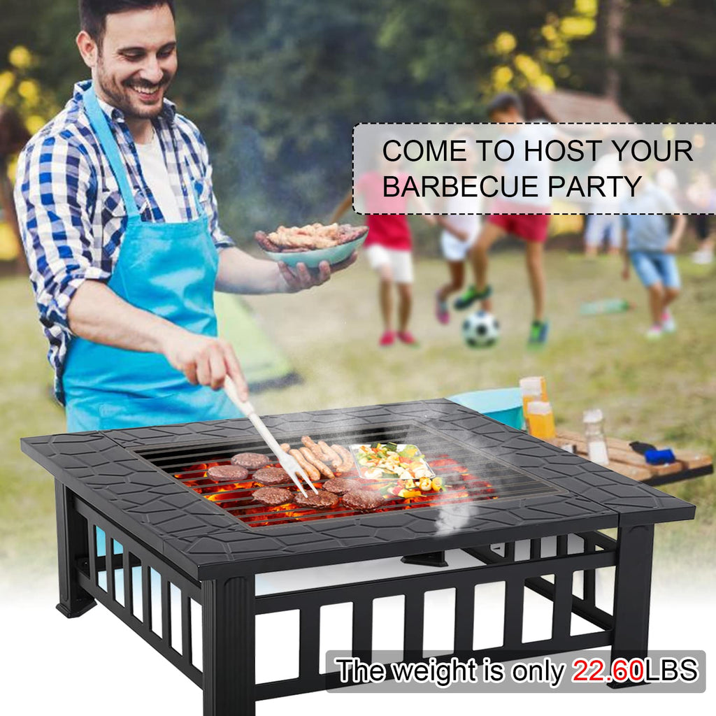 32" Square Wood Burning Fire Pit Table with Spark Screen C886907