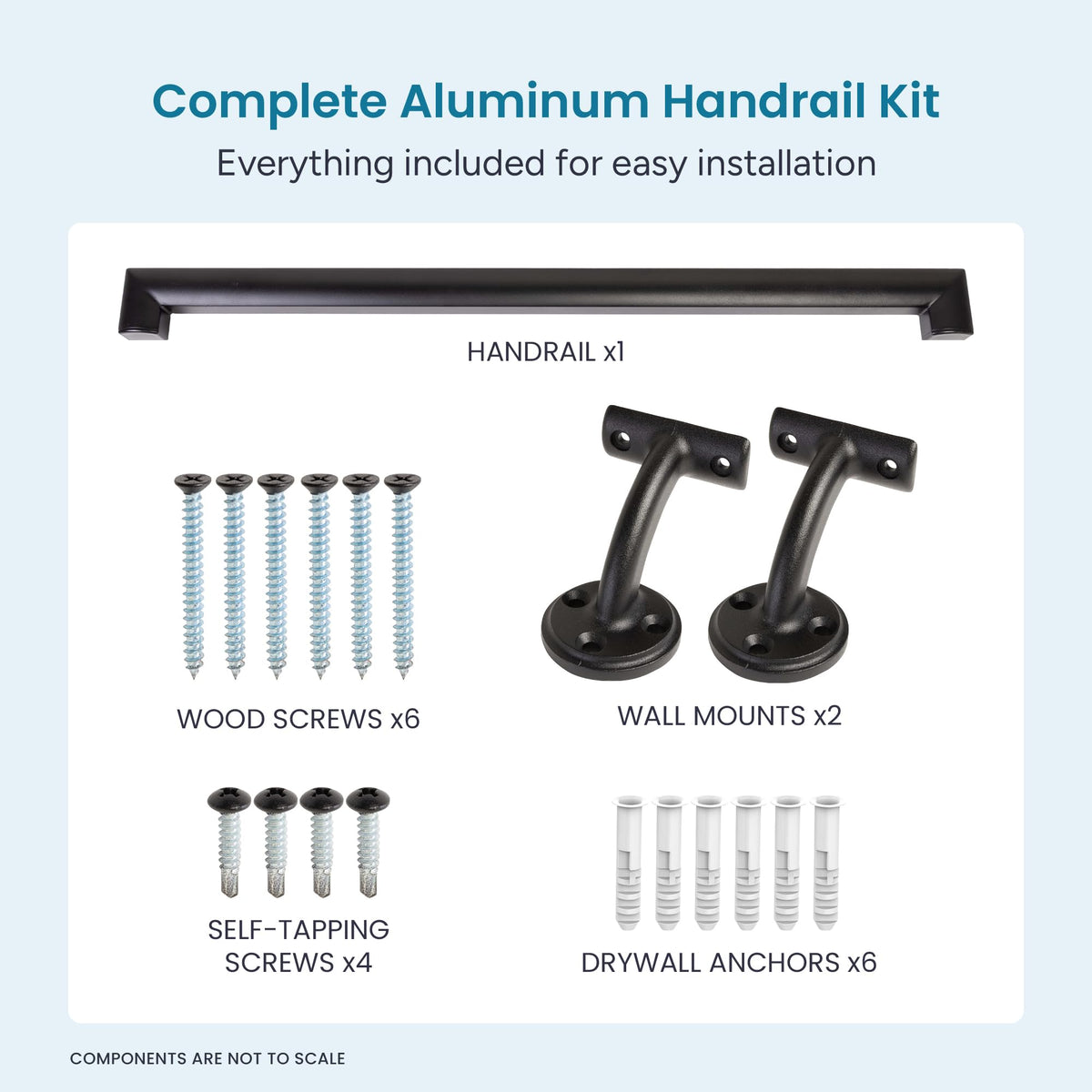 Aluminum Handrail Kit with Wall Mount Brackets, Black Textured, 3' Length B927399