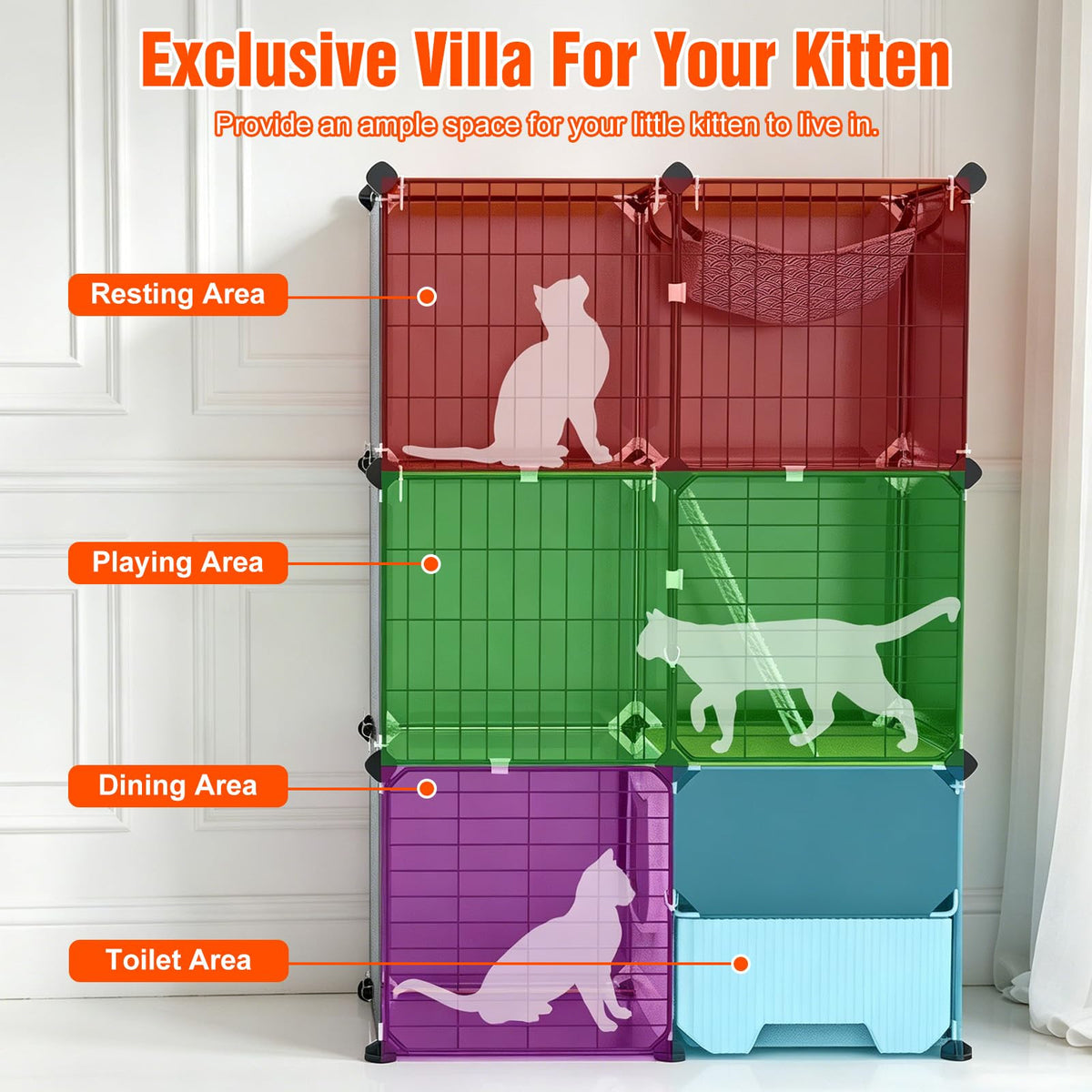 3-Tier Cat Cage with Litter Box, Hammock & Ladders C355079
