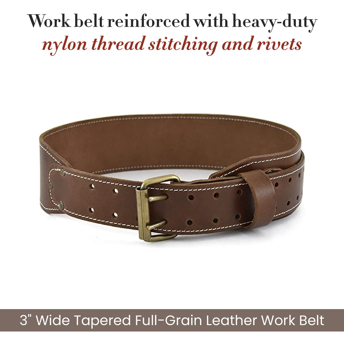 3" Wide Tapered Full-Grain Leather Work Belt D4542