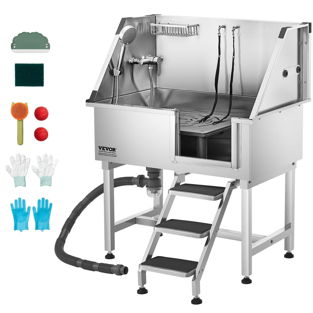 38 Inch Stainless Steel Dog Washing Station with Hot & Cold Faucet Q40013