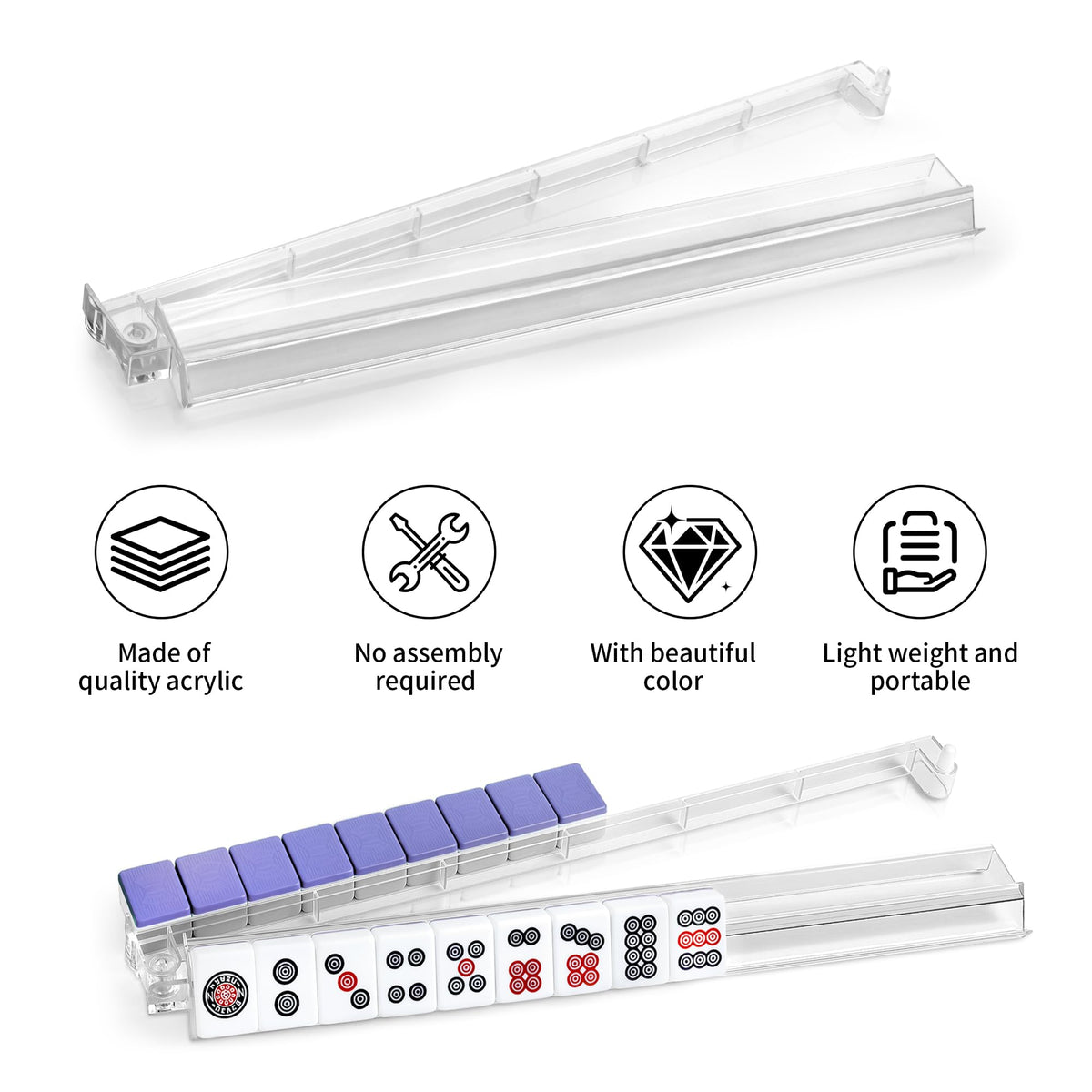 4-Piece Acrylic Mahjong Rack Set with Pushers Y154