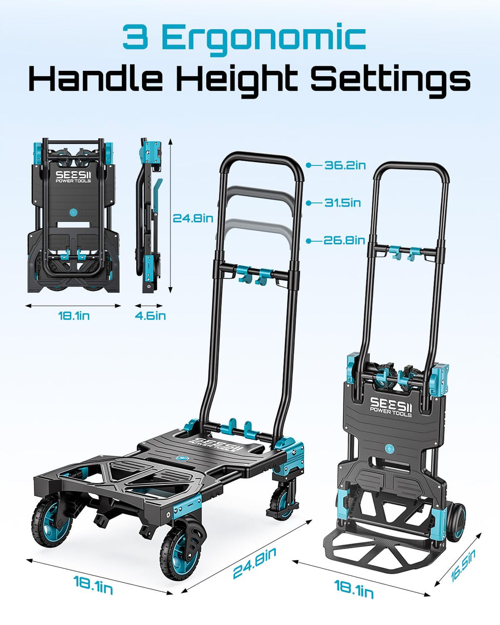 2-in-1 Folding Hand Truck, 330lb Dolly Cart with Wheels, Blue K191749