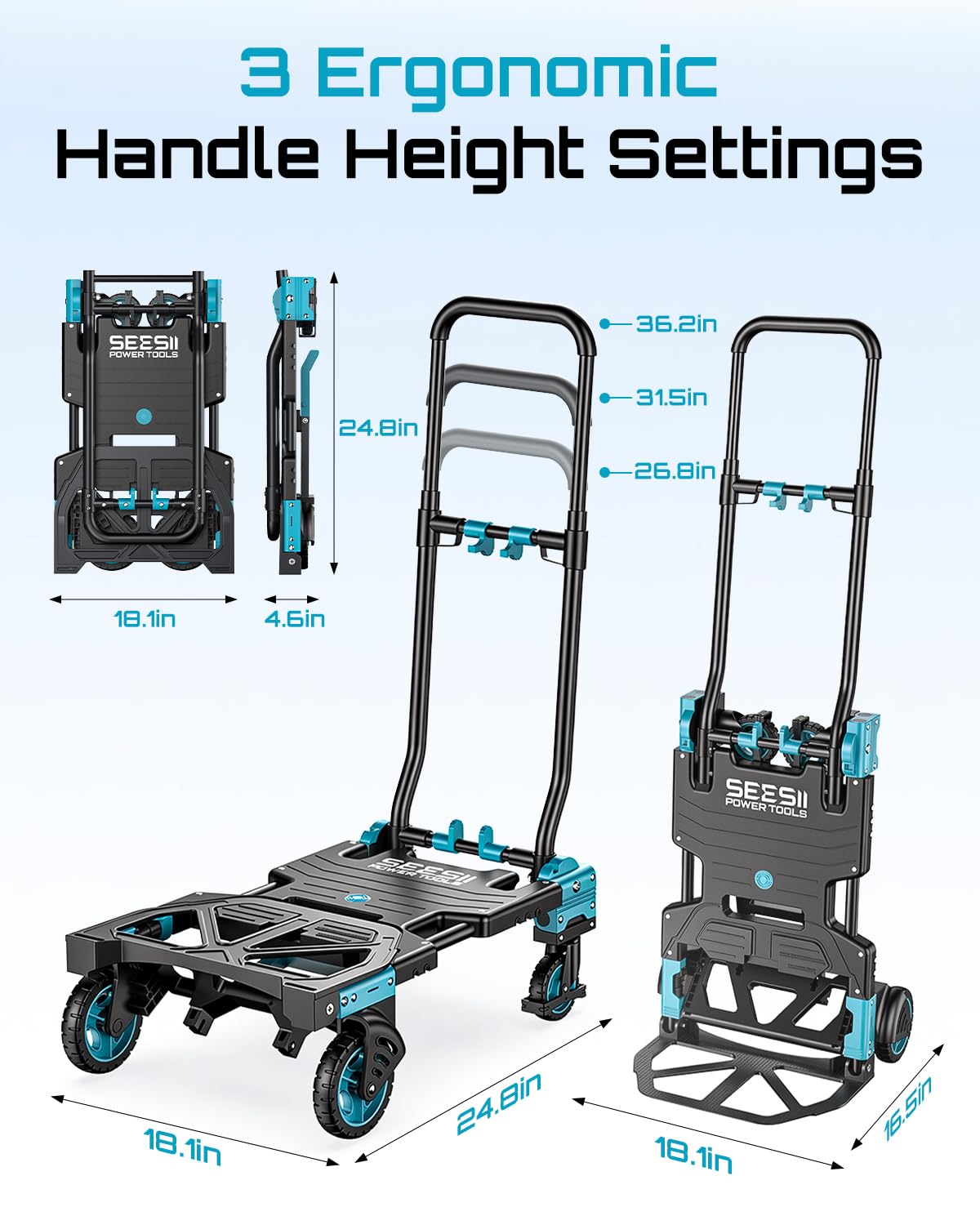 2-in-1 Folding Hand Truck, 330lb Dolly Cart with Wheels, Blue K191749