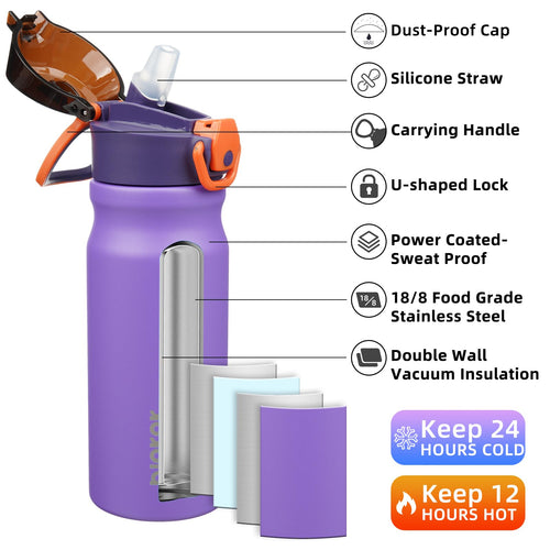 18 oz Insulated Stainless Water Bottle with Straw & Handle U14351