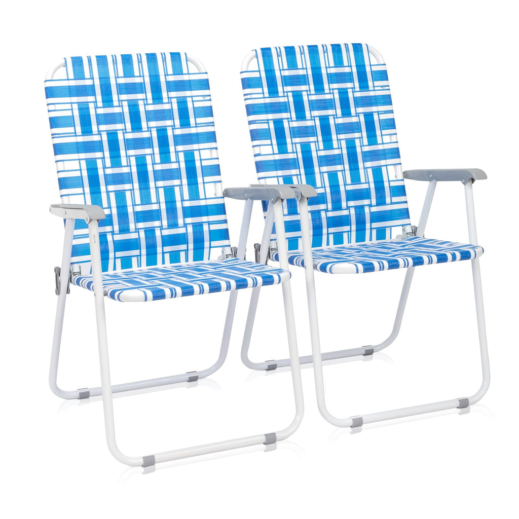 Blue Set of 2 Webbed Folding Patio Chairs Z85615