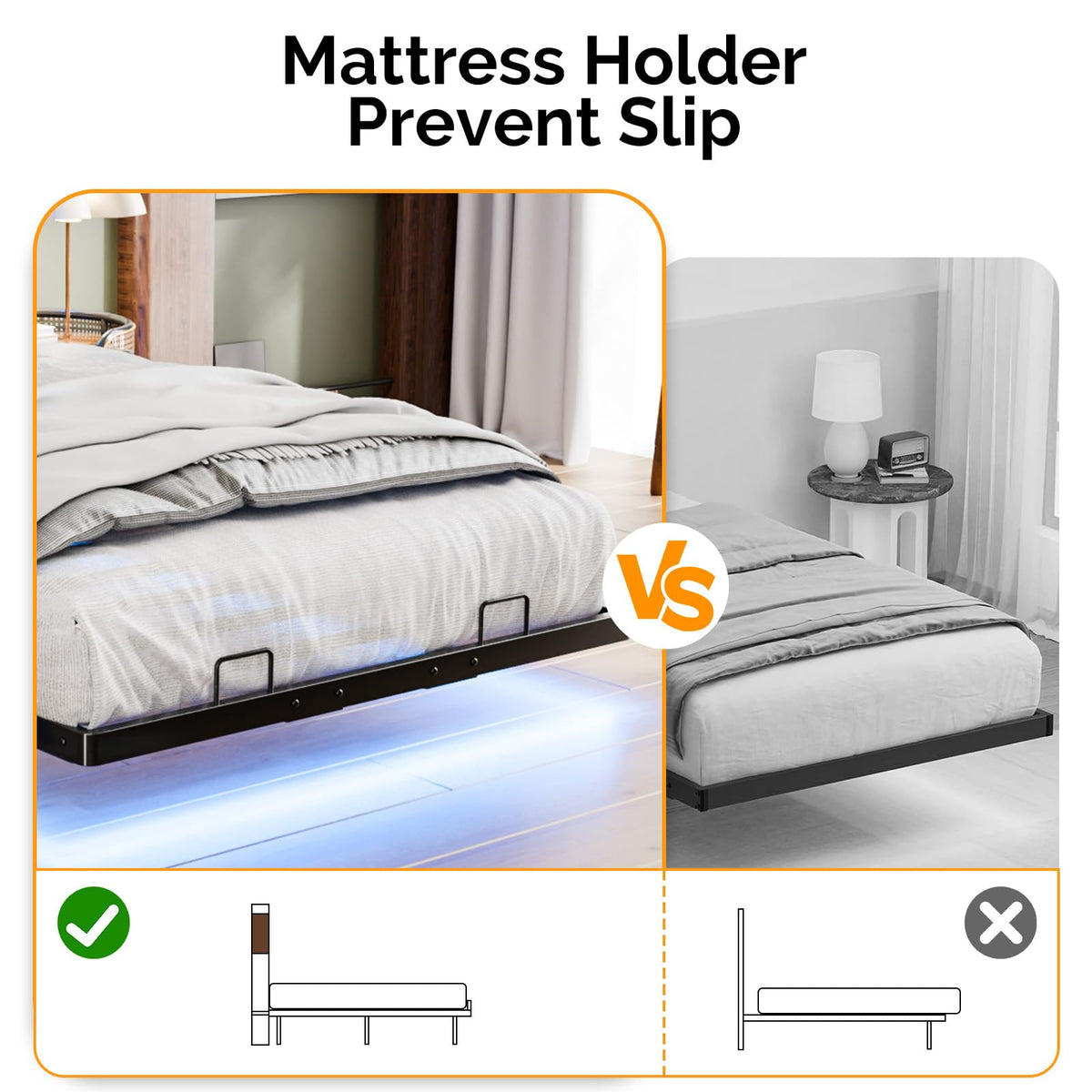 Black Twin Metal Floating Bed Frame with Charging Station and LED Lights I993