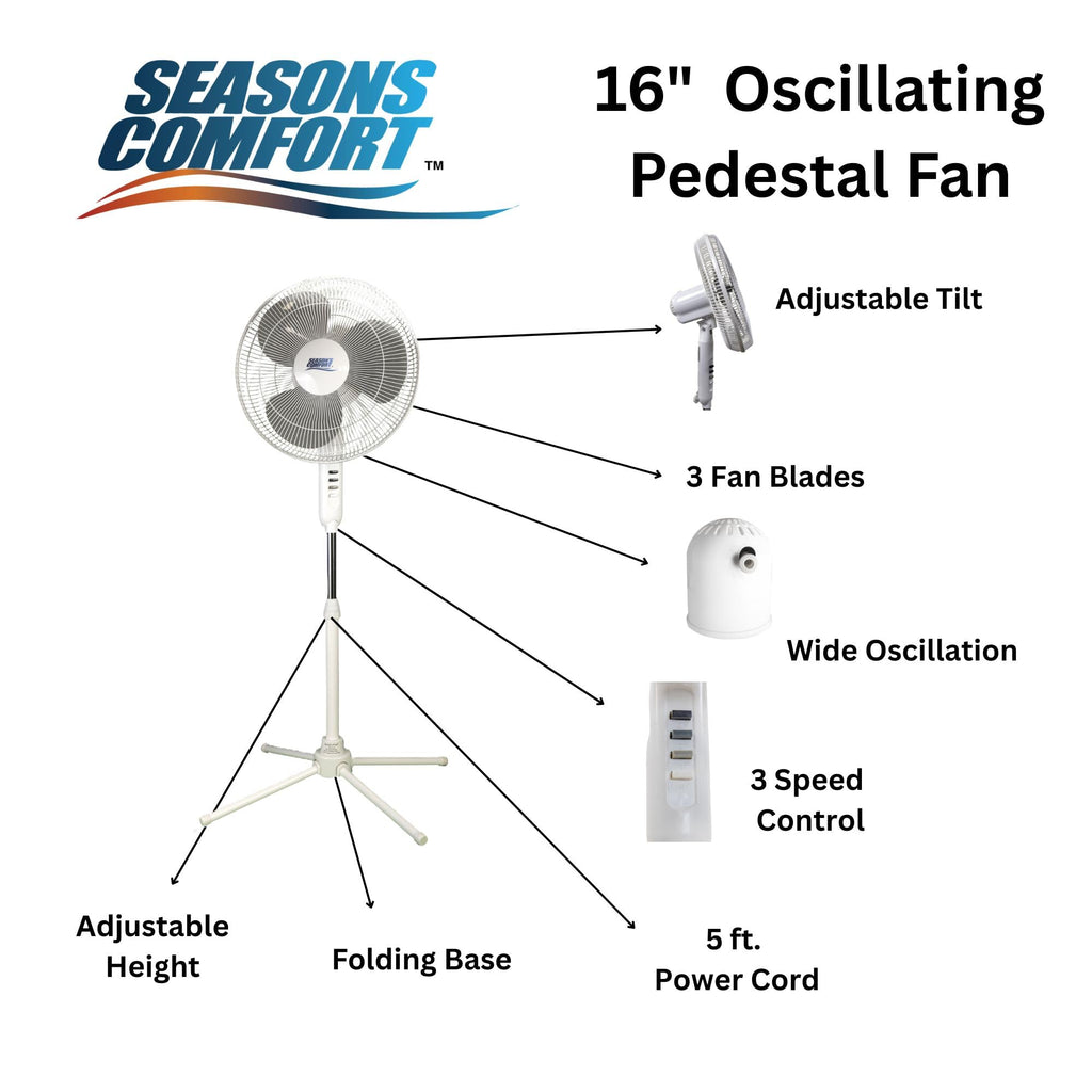 16 Inch Oscillating Pedestal Fan White 3 Speeds Adjustable Height D504959