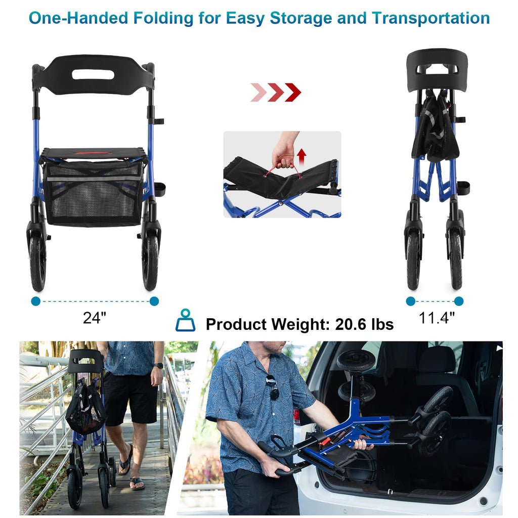 Blue Foldable Tall Walker with Seat N753