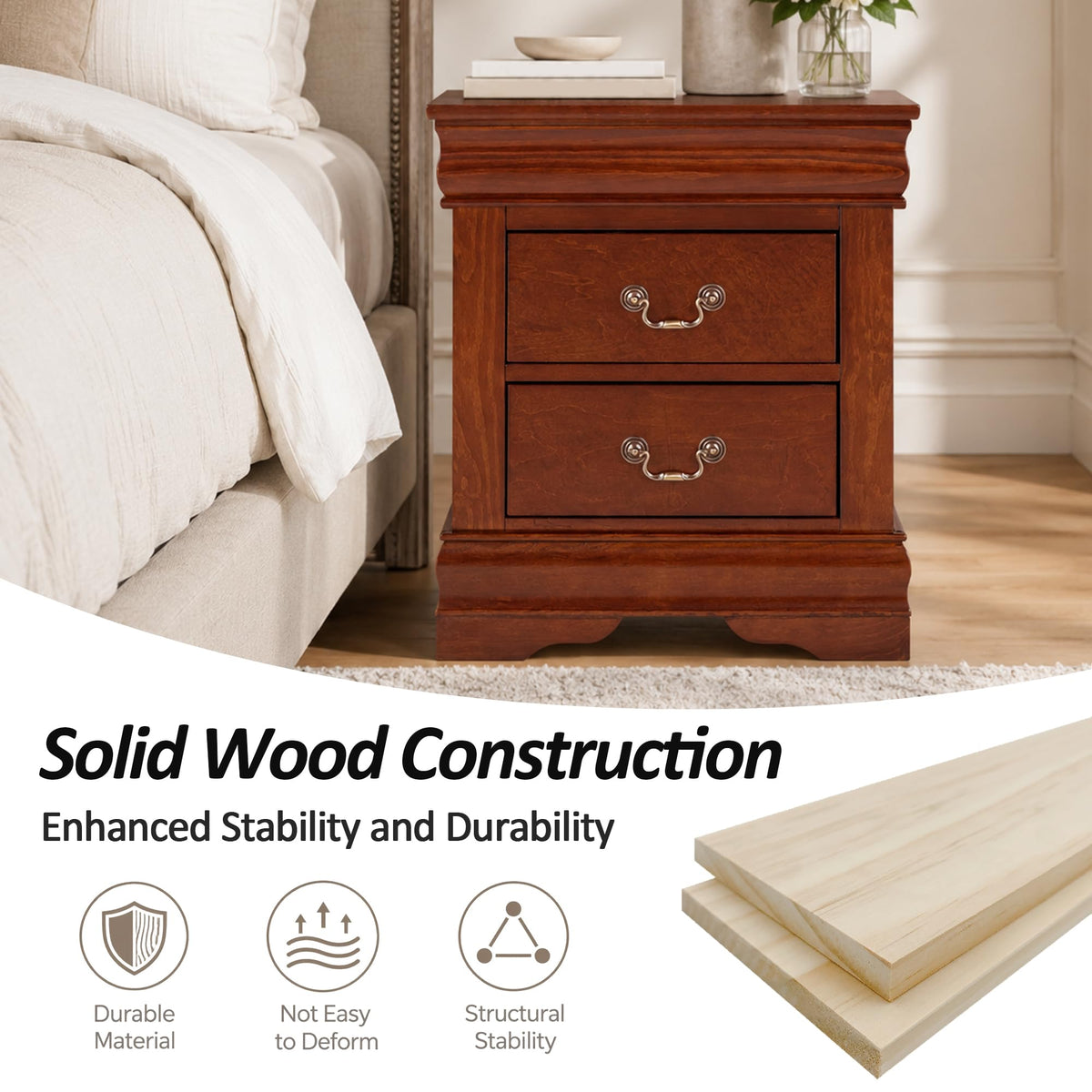 Cherry Wood Nightstands Set of 2 with Drawers D398250