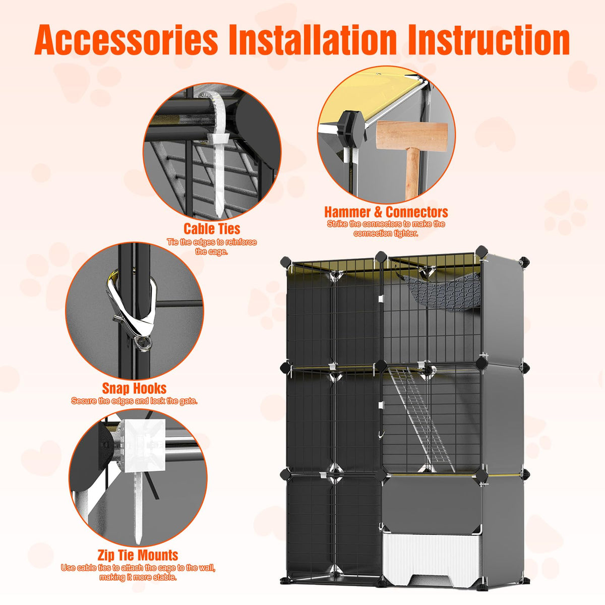 3-Tier Cat Cage with Litter Box, Hammock & Ladders C355079