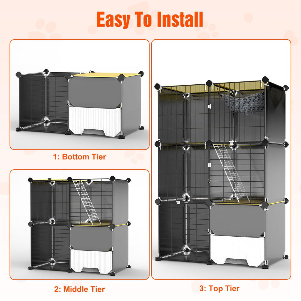 3-Tier Cat Cage with Litter Box, Hammock & Ladders C355079