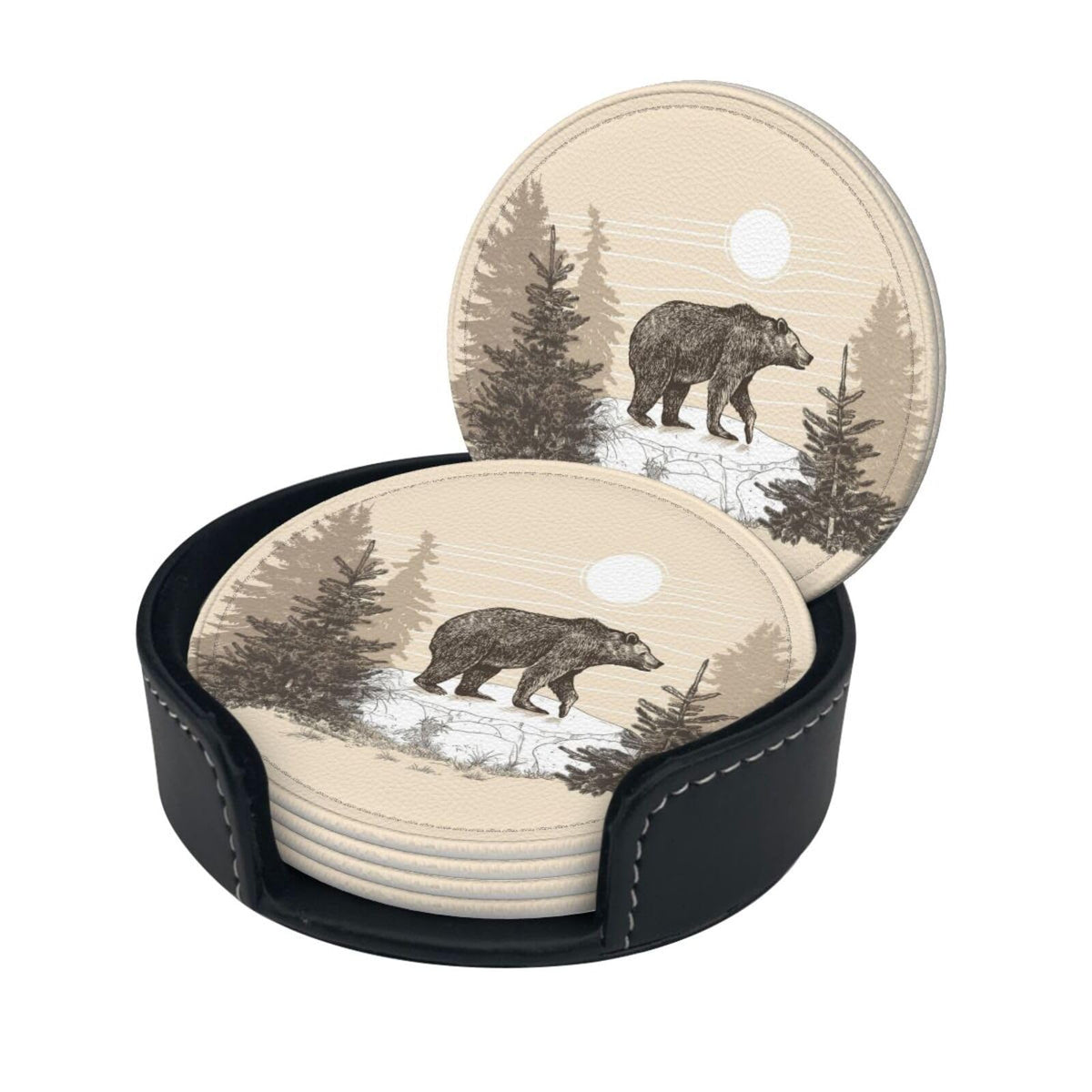 6 Pcs Leather Coasters with Holder Q9089