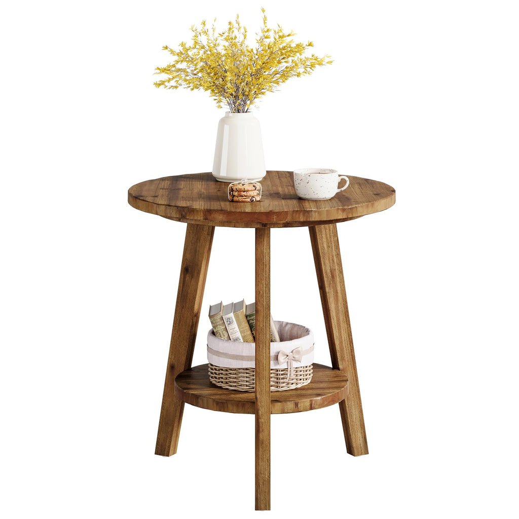 Solid Wood Round End Table with Storage Shelf L1774