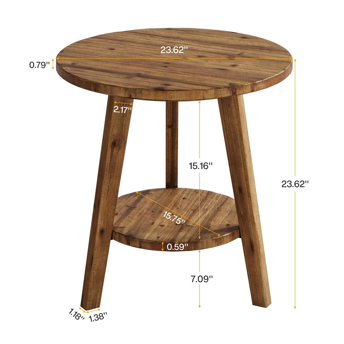 Solid Wood Round End Table with Storage Shelf L1774