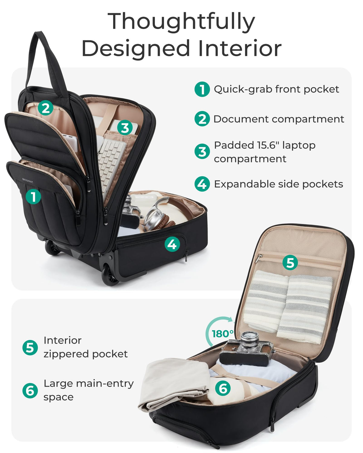 16 inch Lightweight Underseat Carry on Luggage with Wheels H68058