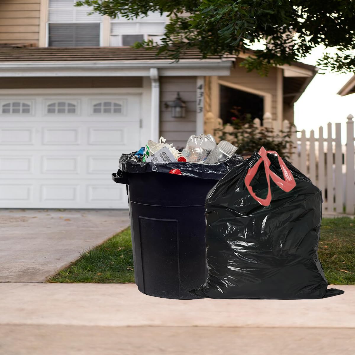 30 Gallon Drawstring Trash Bags, 150 Count Black Heavy Duty P7766