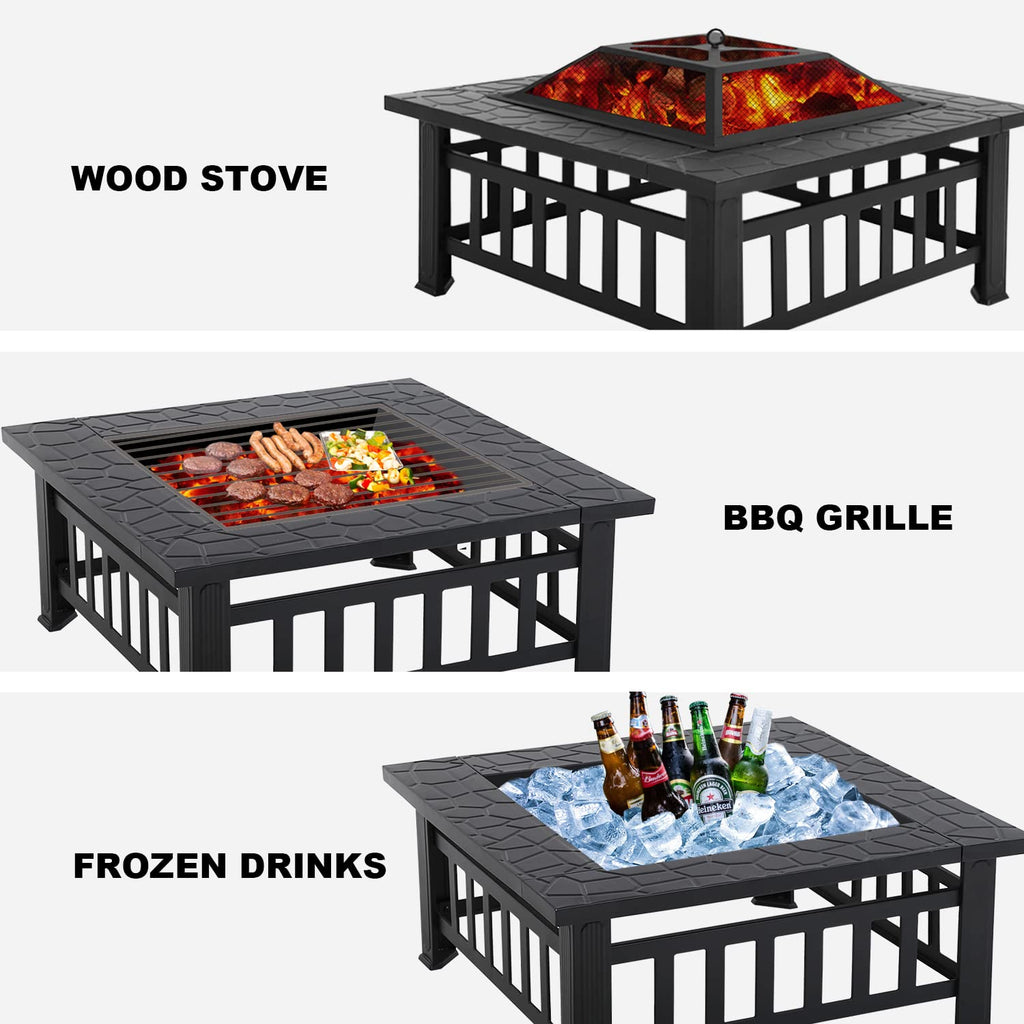 32" Square Wood Burning Fire Pit Table with Spark Screen C886907