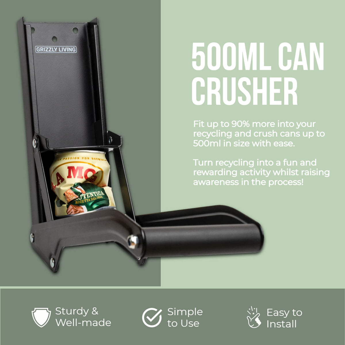 Heavy Duty Wall Mounted Can Crusher for 12-16oz Cans Y790989