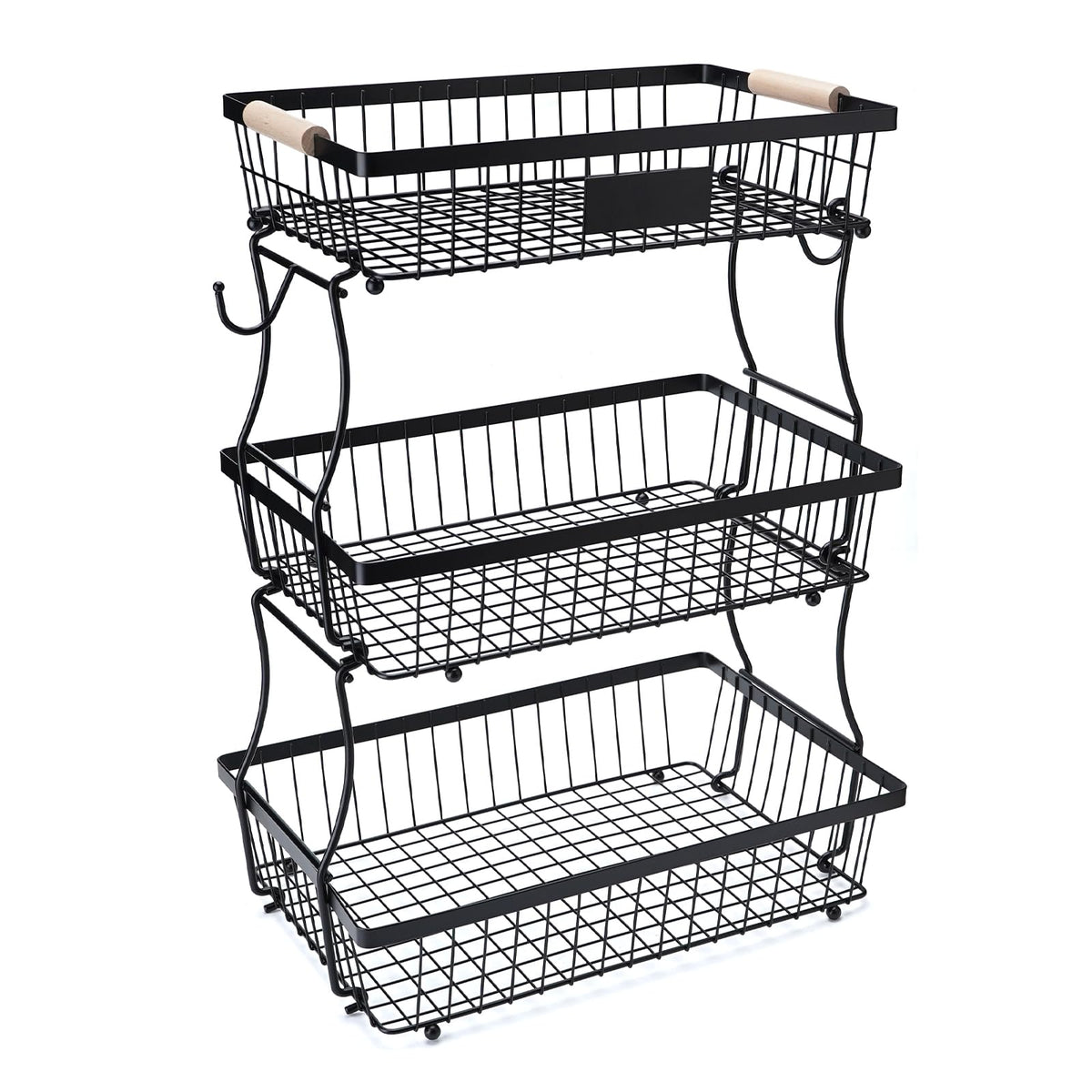 3 Tier Black Mesh Fruit Basket with 2 Banana Hangers Z4901