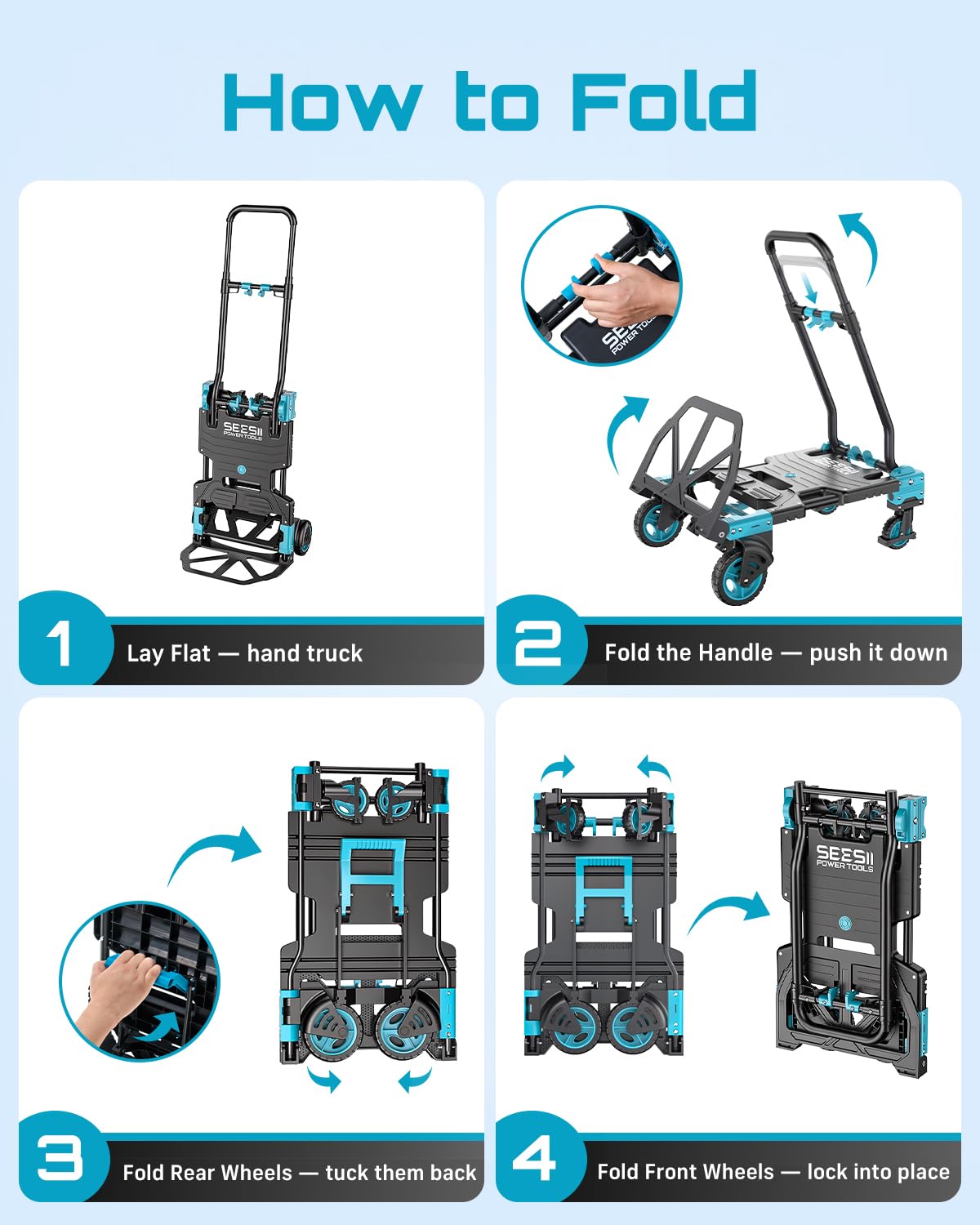 2-in-1 Folding Hand Truck, 330lb Dolly Cart with Wheels, Blue K191749