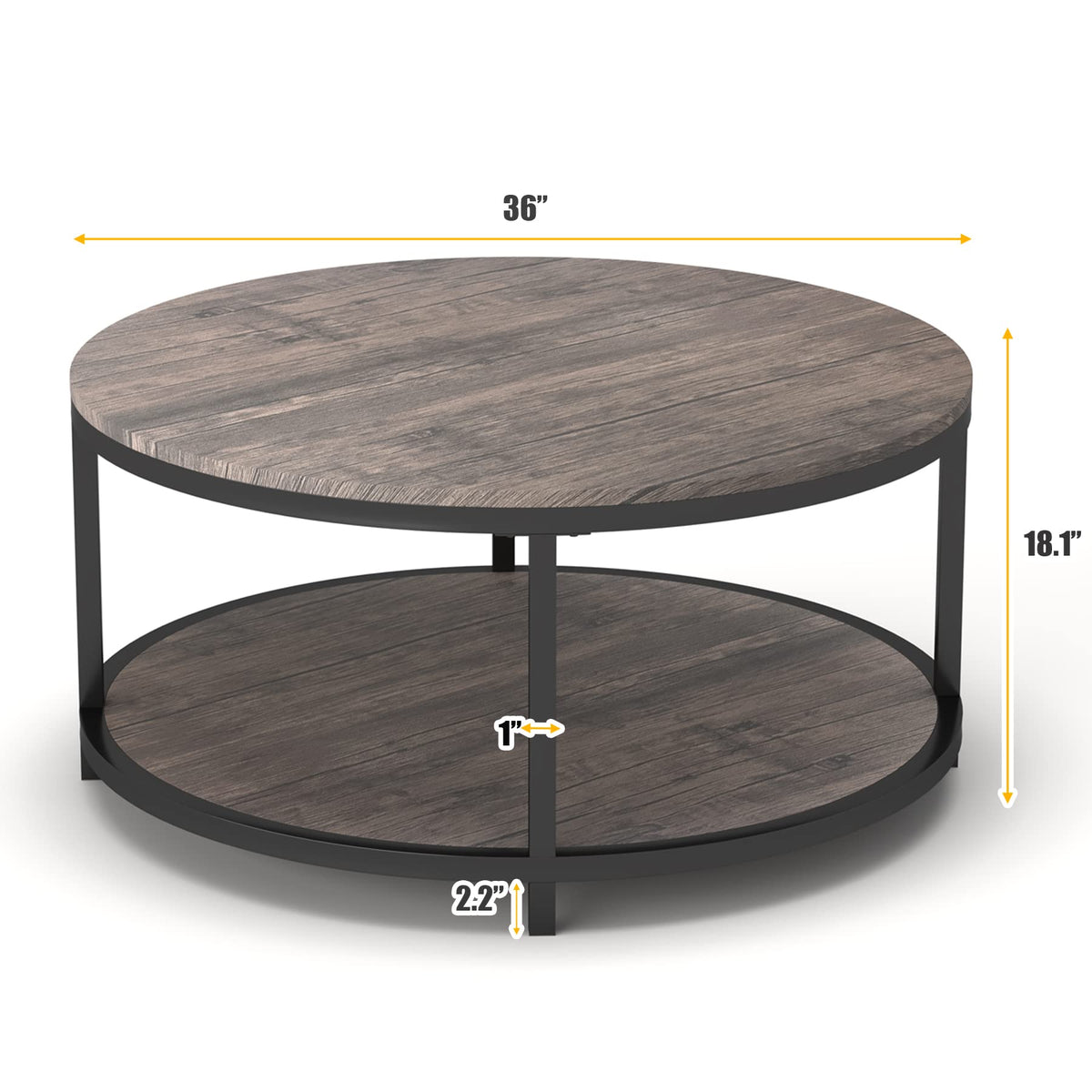 Round 2-Tier Wood Coffee Table with Storage Shelf R5450